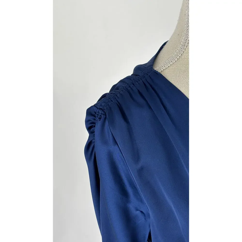 Ann Taylor V Neck Long Sleeve Satin Jumpsuit Deep Ocean Blue Womens Size 8 New